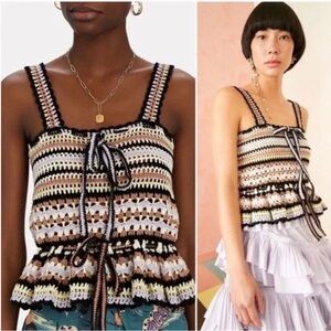 Ulla Johnson Zita Crochet Knit Boho Multicolor Festival Tank Top size M